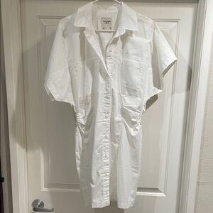 Abercrombie & Fitch White Short-Sleeve Button Dress with Gathered Sides